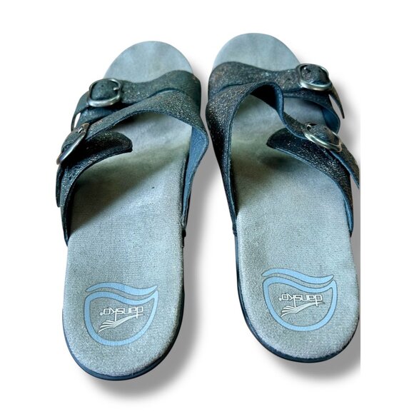 Dansko Sophie Metallic Phython Wedge Slides Black Speckles - Picture 6 of 11